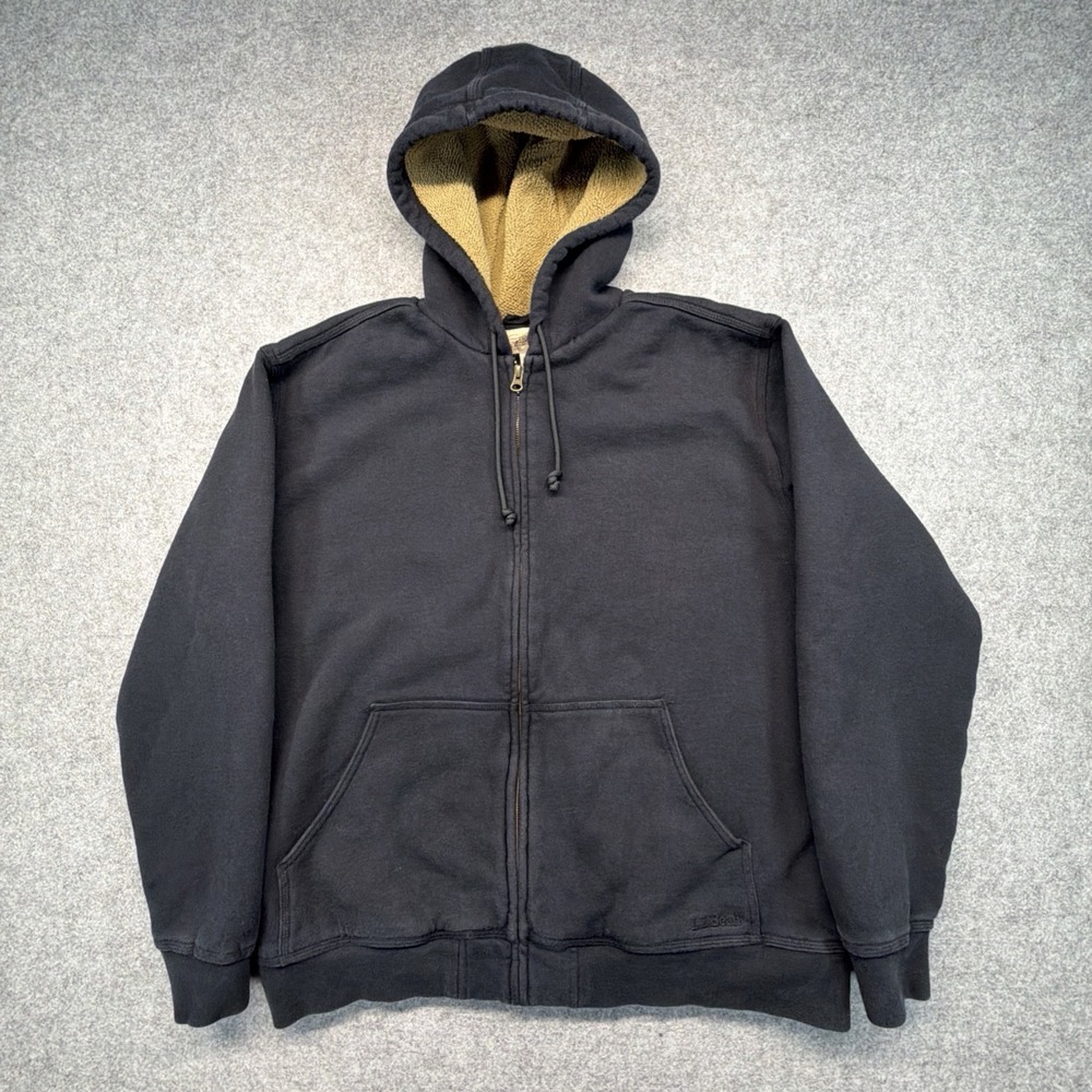 L.L. Bean Hoodie Mens L Black Katahdin Iron Works Sherpa Lined Full‎ Zip Heavy